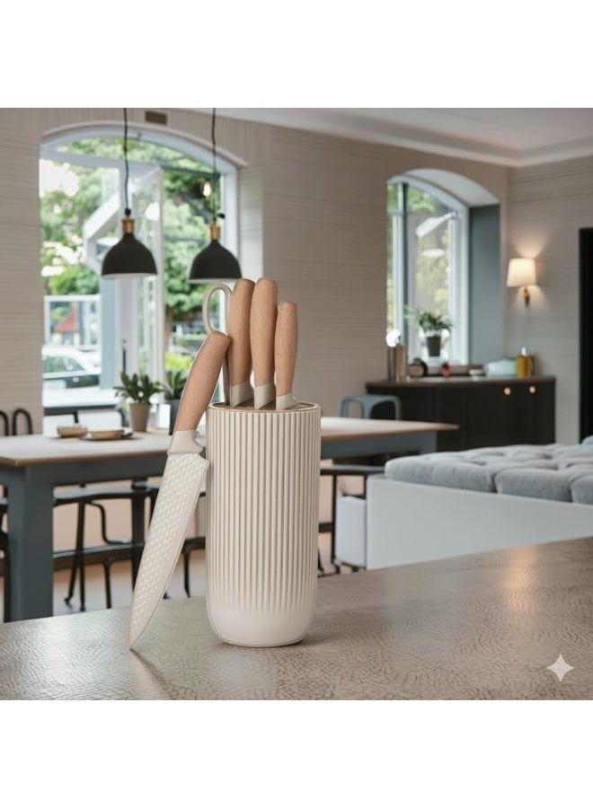 ARGT Knife Set, 6-Piece Khaki Professional Kitchen Knife Set for Chef, Super Sharp Knife Set with Universal Knife Block, Anti-Rust Stainless Steel Kitchen Knife Block Set, Ergonomical Design (Khaki) - Image 4