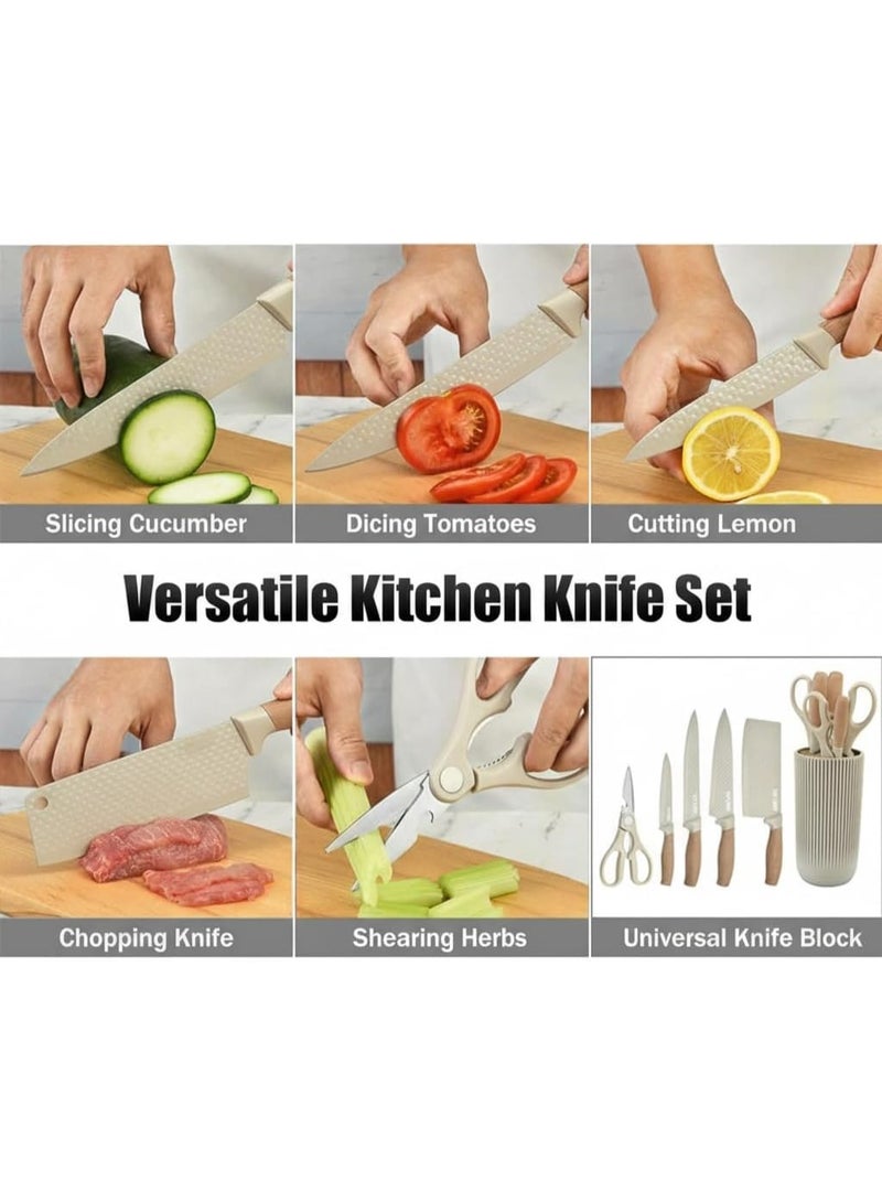 ARGT Knife Set, 6-Piece Khaki Professional Kitchen Knife Set for Chef, Super Sharp Knife Set with Universal Knife Block, Anti-Rust Stainless Steel Kitchen Knife Block Set, Ergonomical Design (Khaki) - Image 3