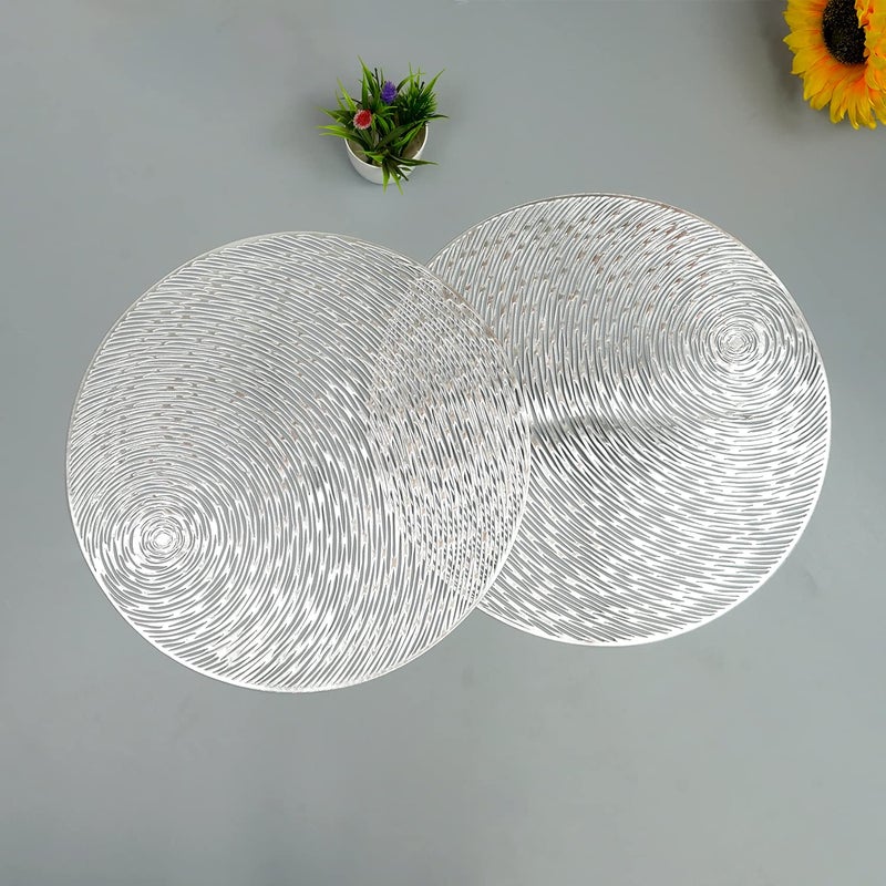 Wearslim Wearslim® Premium Placemat for Dining Table | Cutwork Design Dining Table mats | Pressed Vinyl Placemat for Dining Table Decoration (Design Round- Silver) Pack of- 2 - Image 1