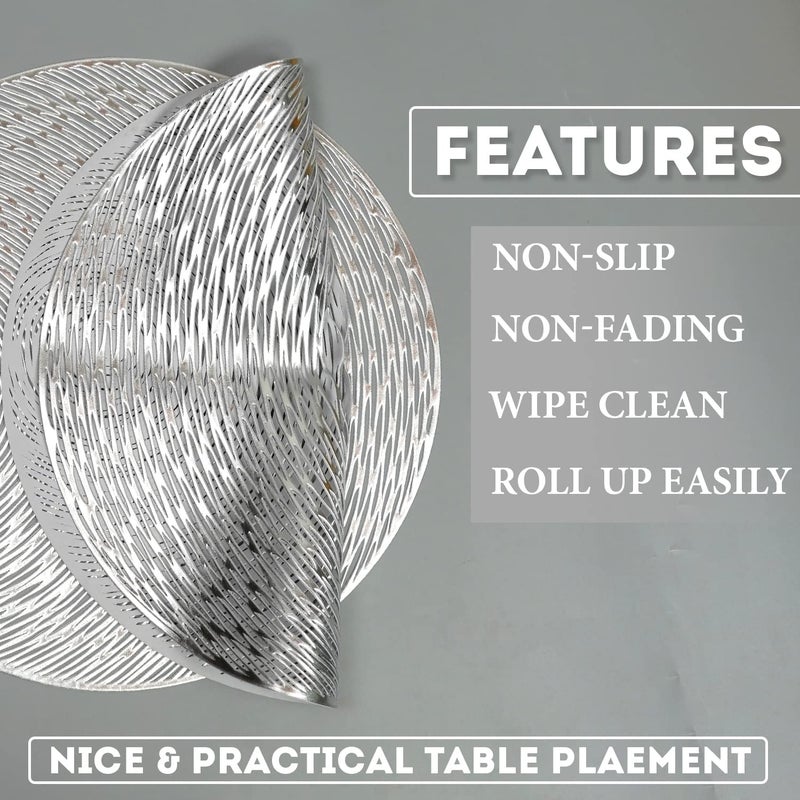 Wearslim Wearslim® Premium Placemat for Dining Table | Cutwork Design Dining Table mats | Pressed Vinyl Placemat for Dining Table Decoration (Design Round- Silver) Pack of- 2 - Image 2