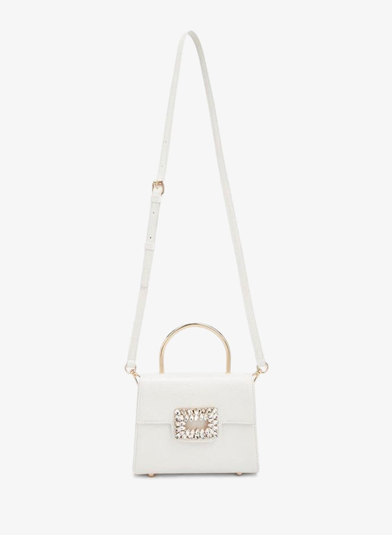 Flora Bella By Shoexpress Metallic Handbag With Crystal Buckle - Image 2