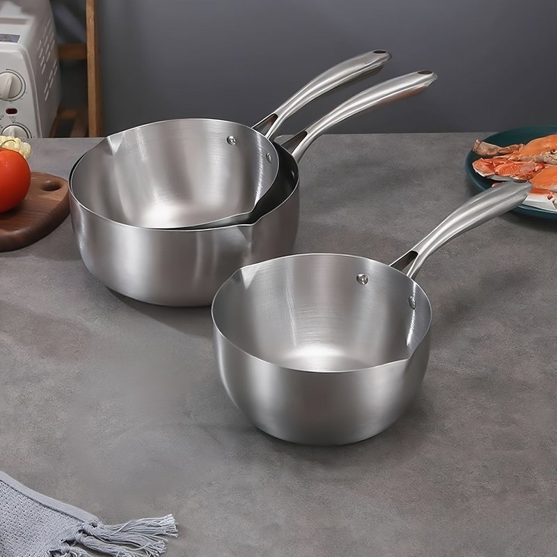 Stainless Steel Milk Pan 18cm with Pouring Spout Compatible Induction Cooker - Image 1