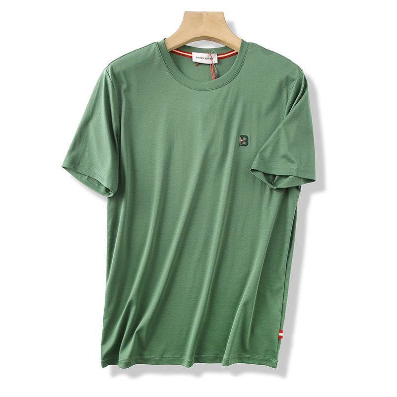 Nobility In Cotton! 80 Double-Sided Mercerized Horse Cotton! Summer Men'S Silky Refreshing Liquid Ammonia Short-Sleeved T-Shirt - Image 1