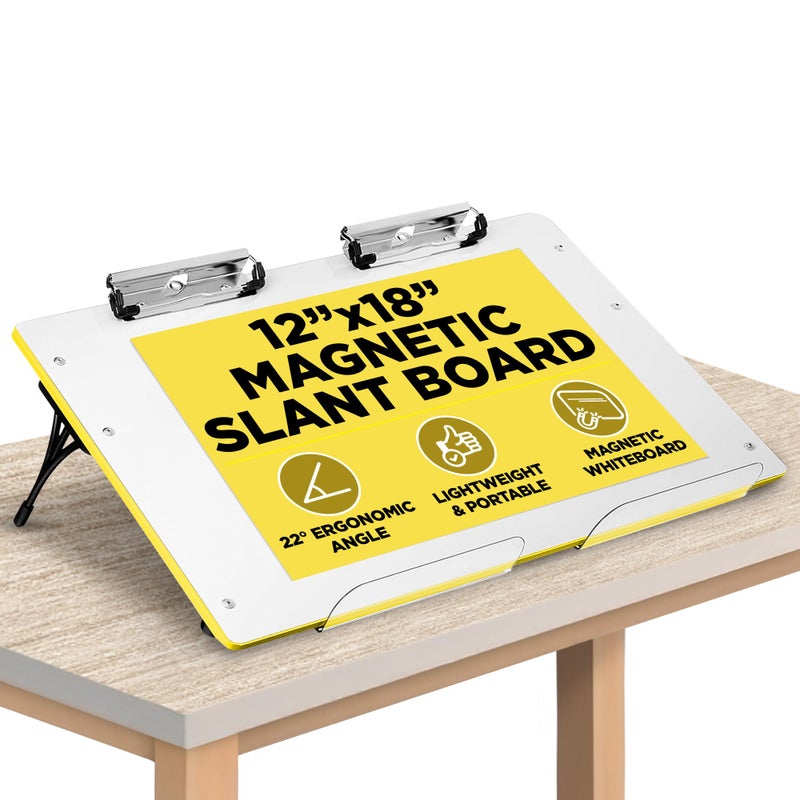 Visual Edge - Slant Board for Writing â€“ Adjustable Magnetic Whiteboard & 22Â° Angle Ergonomic Desk for Reading, Writing, Drawing and Studying â€“ Portable Tabletop Stand for Students & Teachers - Yellow - Image 1