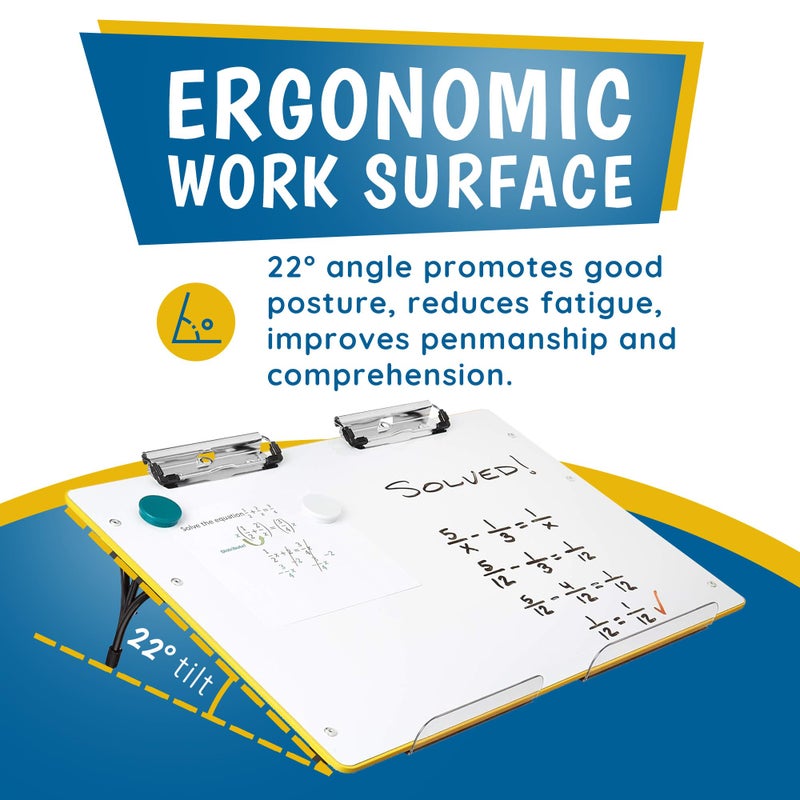 Visual Edge - Slant Board for Writing â€“ Adjustable Magnetic Whiteboard & 22Â° Angle Ergonomic Desk for Reading, Writing, Drawing and Studying â€“ Portable Tabletop Stand for Students & Teachers - Yellow - Image 2
