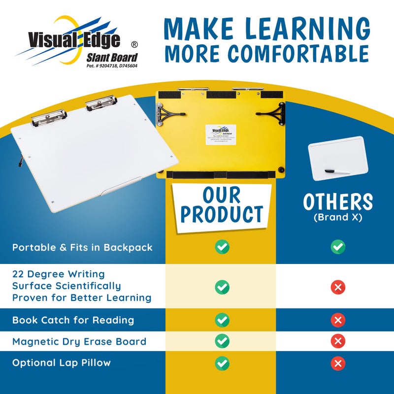 Visual Edge - Slant Board for Writing â€“ Adjustable Magnetic Whiteboard & 22Â° Angle Ergonomic Desk for Reading, Writing, Drawing and Studying â€“ Portable Tabletop Stand for Students & Teachers - Yellow - Image 5