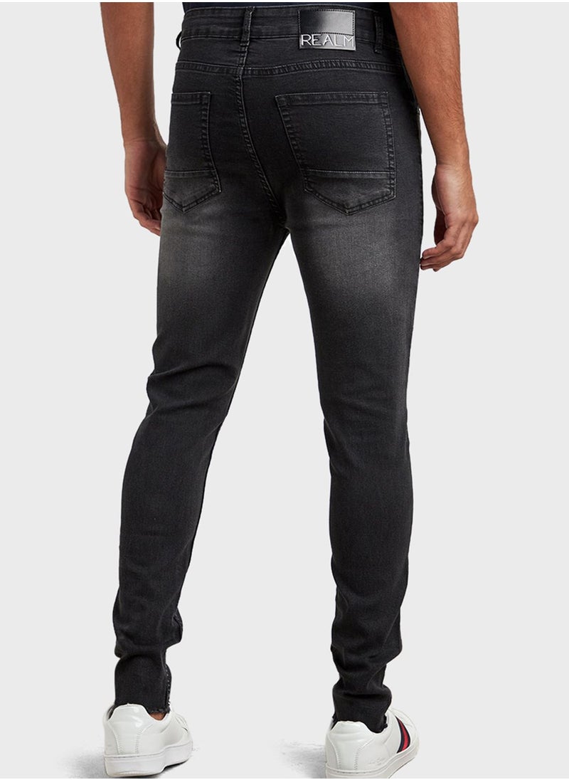 Styli - Reflective Sticker Print Washed Skinny Denim - Image 1