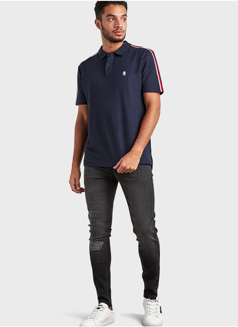 Styli - Reflective Sticker Print Washed Skinny Denim - Image 1
