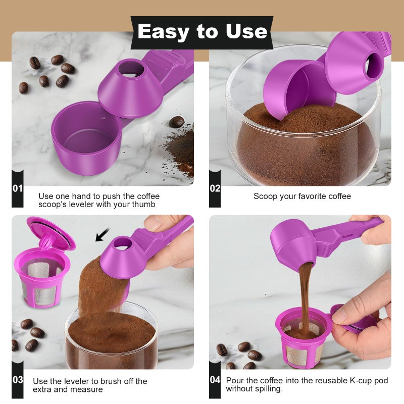Lov Sprout Coffee Scoop & Funnel for Reusable K Cup Refillable Coffee Pods, Coffee Measuring Spoon 2 Tablespoon Capacity, Scoop with Funnel for Ground Coffee, Protein Powder, Tea (Purple, 2 Pack) - Image 4