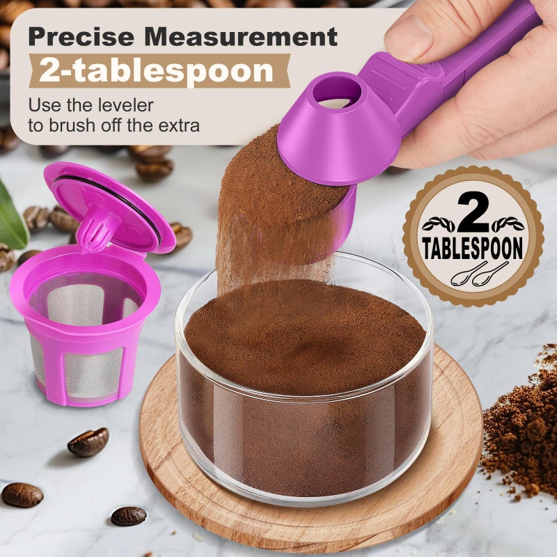 Lov Sprout Coffee Scoop & Funnel for Reusable K Cup Refillable Coffee Pods, Coffee Measuring Spoon 2 Tablespoon Capacity, Scoop with Funnel for Ground Coffee, Protein Powder, Tea (Purple, 2 Pack) - Image 2