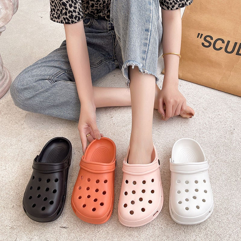 Croc Shoes Ins Trbottomy Baotou Half Slippers Outer Wear Lightweight Soft Sole Nurse Beach Seaside Garden Shoes - Image 2