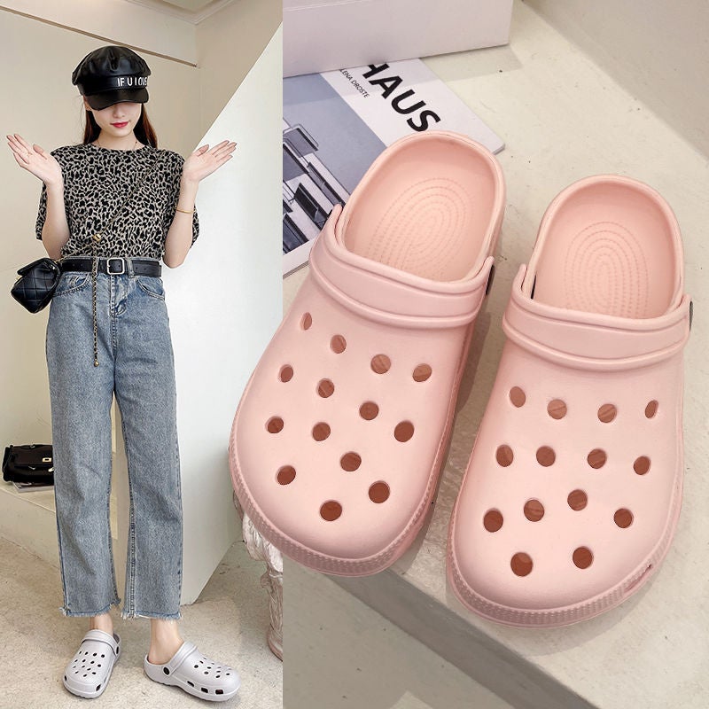 Croc Shoes Ins Trbottomy Baotou Half Slippers Outer Wear Lightweight Soft Sole Nurse Beach Seaside Garden Shoes - Image 3