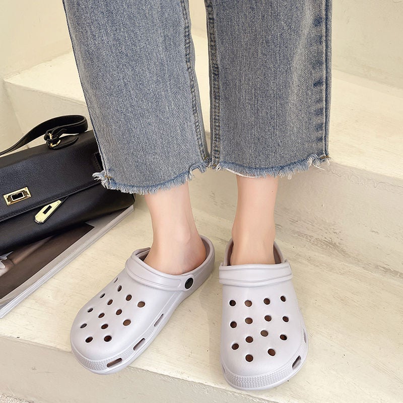 Croc Shoes Ins Trbottomy Baotou Half Slippers Outer Wear Lightweight Soft Sole Nurse Beach Seaside Garden Shoes - Image 5