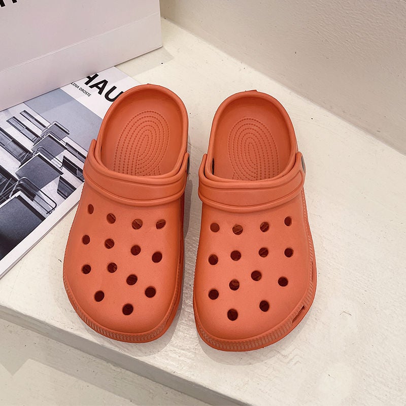 Croc Shoes Ins Trbottomy Baotou Half Slippers Outer Wear Lightweight Soft Sole Nurse Beach Seaside Garden Shoes - Image 1