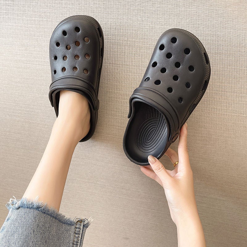 Croc Shoes Ins Trbottomy Baotou Half Slippers Outer Wear Lightweight Soft Sole Nurse Beach Seaside Garden Shoes - Image 4