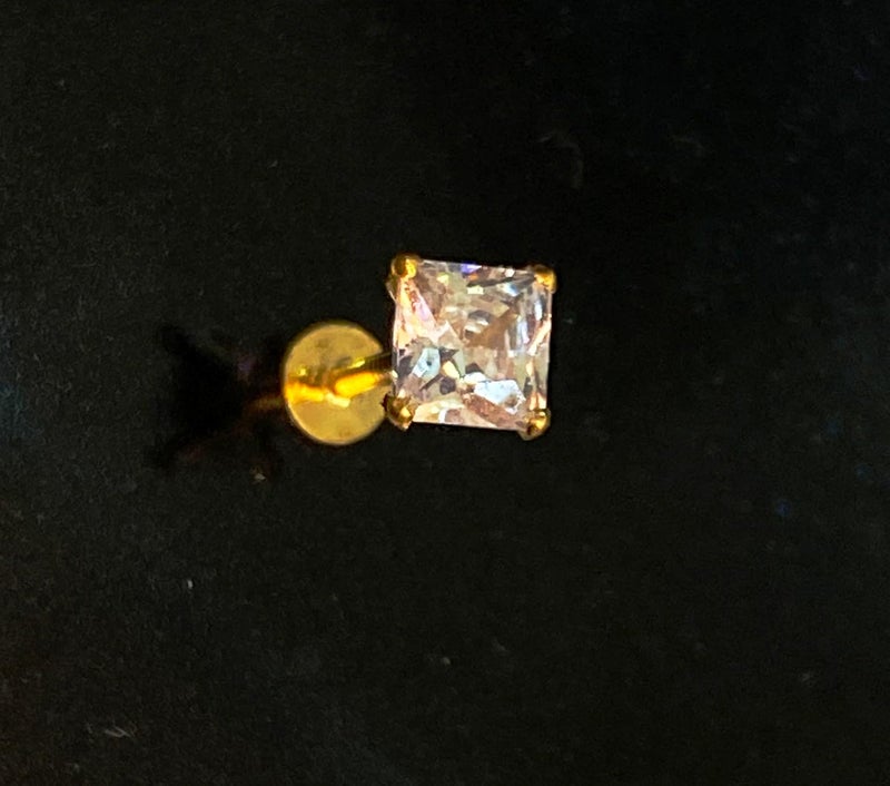 Hope Gems & Jewels Store ® 14K Gold Square shape CZ Diamond Nose Pin with Screw, Princess Cut Crystal - Image 2