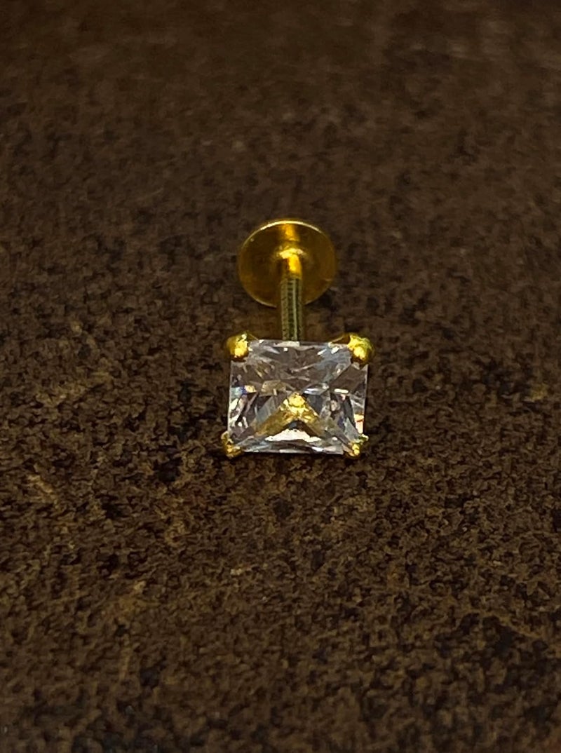 Hope Gems & Jewels Store ® 14K Gold Square shape CZ Diamond Nose Pin with Screw, Princess Cut Crystal - Image 3