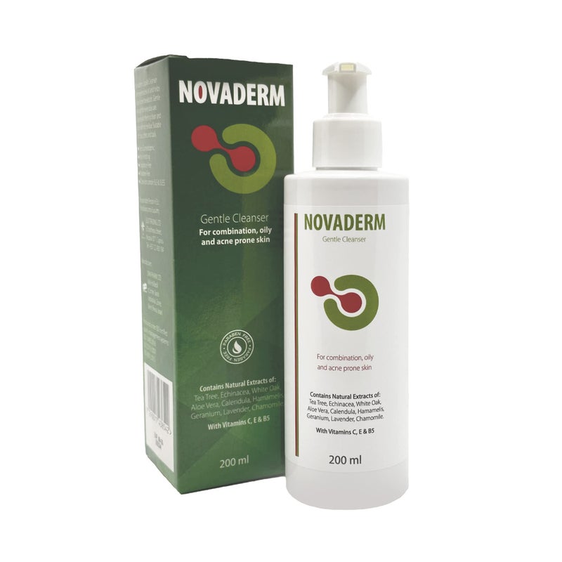 DR. SCHAVIT Novaderm Gentle Cleanser For Combination, Oily and Acne Prone Skin. Face Wash For The Treatment and Clearing of Pimples. Removes Blackheads. 200ml/6.76Fl.Oz - Image 1