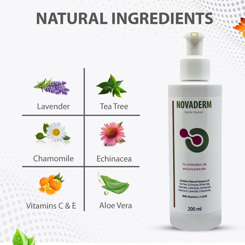 DR. SCHAVIT Novaderm Gentle Cleanser For Combination, Oily and Acne Prone Skin. Face Wash For The Treatment and Clearing of Pimples. Removes Blackheads. 200ml/6.76Fl.Oz - Image 2