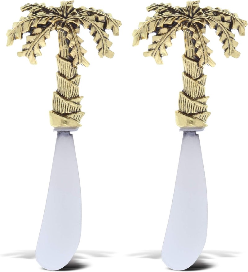 KitchaBon Gold Stainless Steel Dip & Cheese Spreader, Condiment & Butter Spreader Utensils For Appetizer Spread, Metal Cheese Spreaders Kitchen Set of 2-4.75" - Palm Tree - Image 1