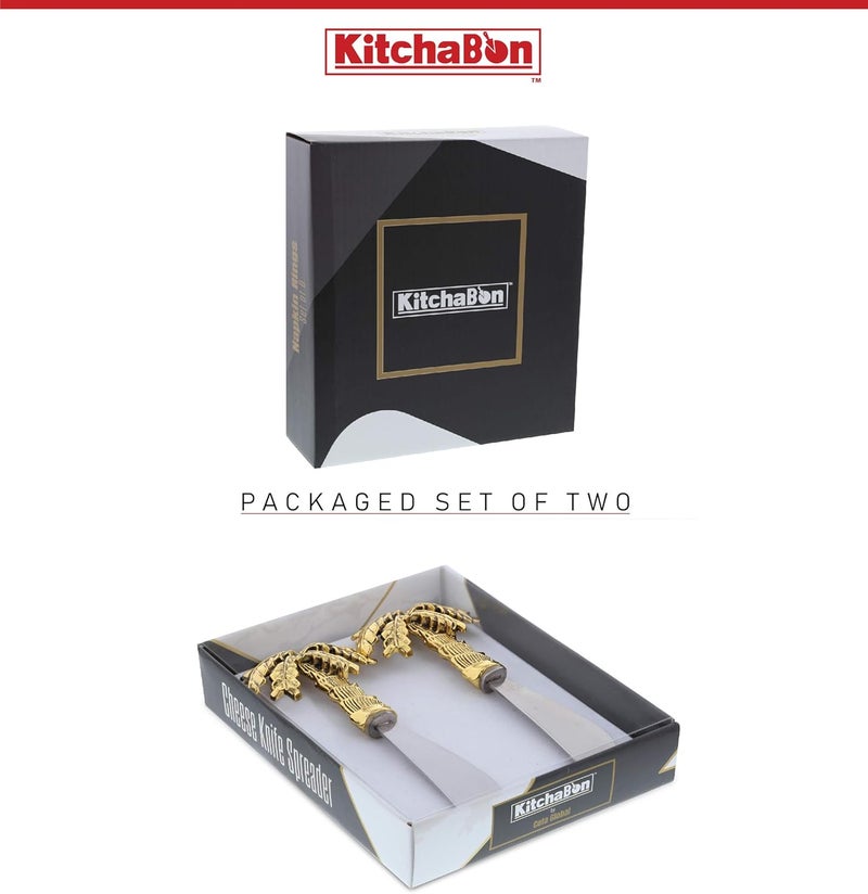 KitchaBon Gold Stainless Steel Dip & Cheese Spreader, Condiment & Butter Spreader Utensils For Appetizer Spread, Metal Cheese Spreaders Kitchen Set of 2-4.75" - Palm Tree - Image 4