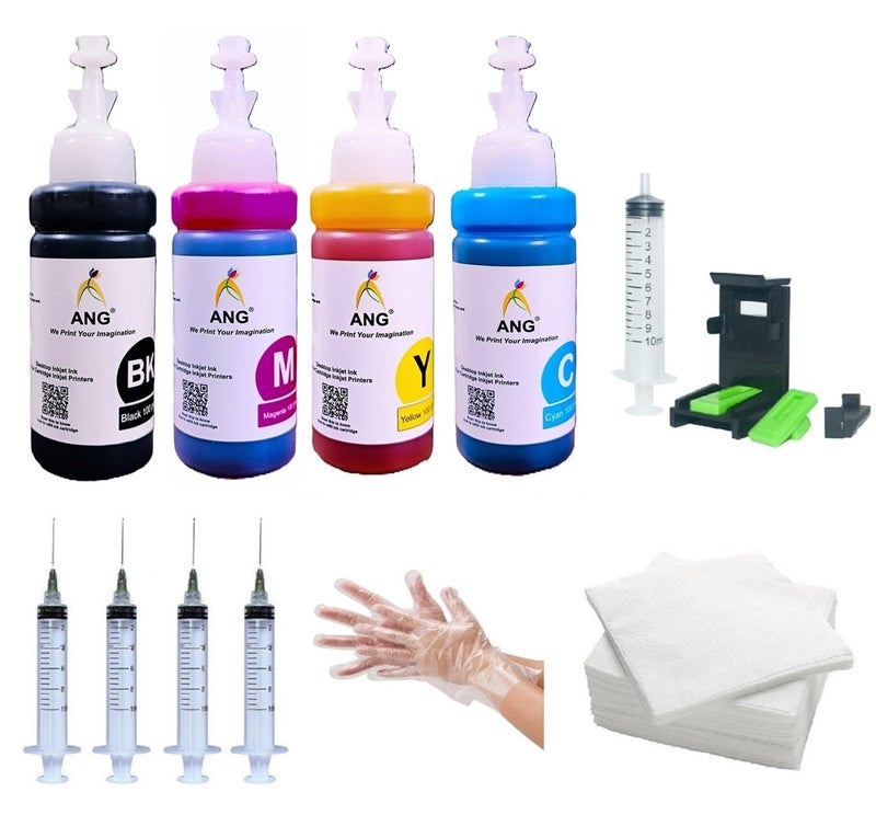 ANG طقم إعادة تعبئة حبر ANG لطابعة كانون PIXMA MG2577S – مجموعة كاملة من زجاجات الحبر السليماني والأرجواني والأصفر والأسود - Image 1