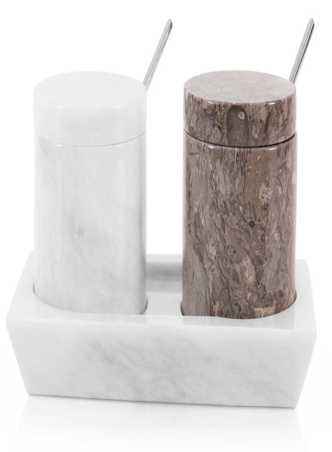 Radicaln Marble Salt Cellar with Lid and tray 3 Inch Oceanic and White Salt Container, Set of 2 Seasoning Jars, Spice Storage Container for Kitchen countertop, spice jars Sugar bowl - Image 1