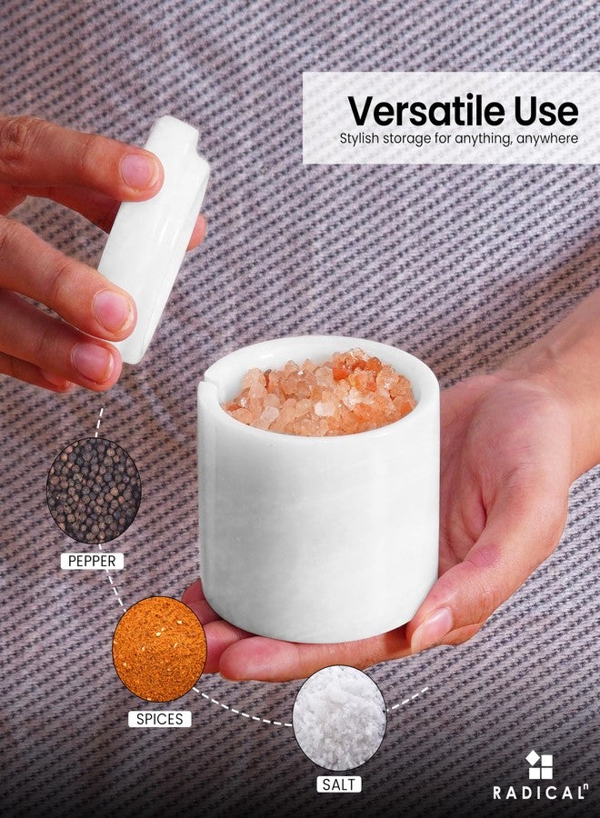 Radicaln Marble Salt Cellar with Lid and tray 3 Inch Oceanic and White Salt Container, Set of 2 Seasoning Jars, Spice Storage Container for Kitchen countertop, spice jars Sugar bowl - Image 2