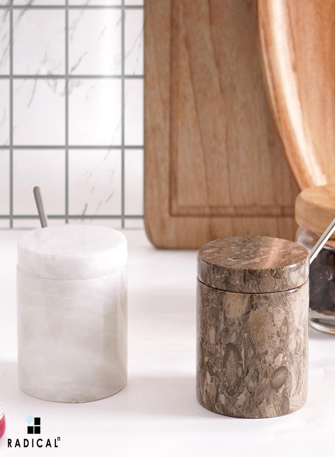 Radicaln Marble Salt Cellar with Lid and tray 3 Inch Oceanic and White Salt Container, Set of 2 Seasoning Jars, Spice Storage Container for Kitchen countertop, spice jars Sugar bowl - Image 3