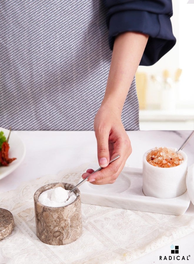 Radicaln Marble Salt Cellar with Lid and tray 3 Inch Oceanic and White Salt Container, Set of 2 Seasoning Jars, Spice Storage Container for Kitchen countertop, spice jars Sugar bowl - Image 5