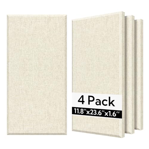 Olanglab Fiberglass Acoustic Wall Panels 4 Pack, 11.8'' x 23.6'' Sound Panels, Fabric Wrapped Sound Proof Panels for Walls (White) - Image 1