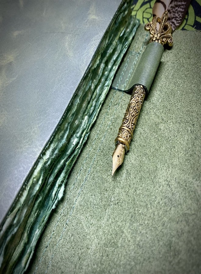 Modest Goods Vintage Green Leather Journal - 200 pages Deckle Edge Rustic Paper - Unlined Pages Book of Shadows, Grimoire, Junk Notebook, Fantasy Medieval Gifts, Sketchbook, Antique Scrapbook (Earthy Green, 7"x5") - Image 5