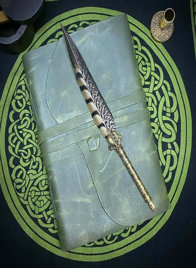 Modest Goods Vintage Green Leather Journal - 200 pages Deckle Edge Rustic Paper - Unlined Pages Book of Shadows, Grimoire, Junk Notebook, Fantasy Medieval Gifts, Sketchbook, Antique Scrapbook (Earthy Green, 7"x5") - Image 2