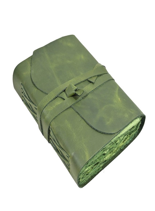 Modest Goods Vintage Green Leather Journal - 200 pages Deckle Edge Rustic Paper - Unlined Pages Book of Shadows, Grimoire, Junk Notebook, Fantasy Medieval Gifts, Sketchbook, Antique Scrapbook (Earthy Green, 7"x5") - Image 1