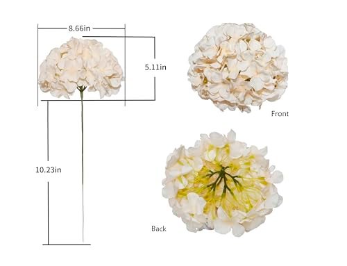DuHouse Hydrangea Silk Flowers Large Artificial Flowers with Stem Fake Champagne Flower Heads for Wedding Centerpiece Home Decor Pack of 6 - Image 3
