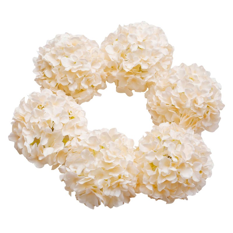 DuHouse Hydrangea Silk Flowers Large Artificial Flowers with Stem Fake Champagne Flower Heads for Wedding Centerpiece Home Decor Pack of 6 - Image 2