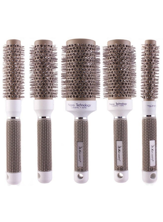 Perfehair Round Thermal Brush Set Professional Nano Ceramic & Ionic Barrel Hair Styling Blow Drying Curling Brush 5 Different Sizes - Image 1