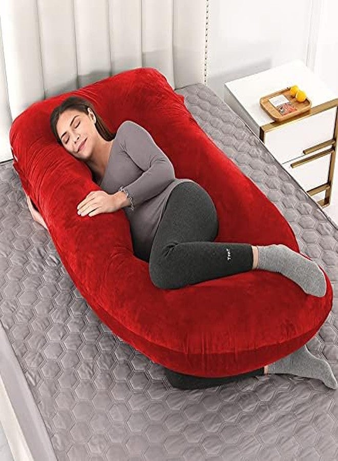 OYO Baby Pregnancy Pillows for Sleeping J-Shape Full Body Pillow and Maternity Support - for Back, HIPS, Legs, Belly for Pregnant Women with Removable Washable Velvet Cover. (red-g) - Image 3