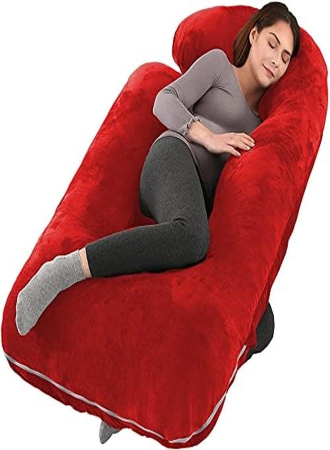 OYO Baby Pregnancy Pillows for Sleeping J-Shape Full Body Pillow and Maternity Support - for Back, HIPS, Legs, Belly for Pregnant Women with Removable Washable Velvet Cover. (red-g) - Image 1
