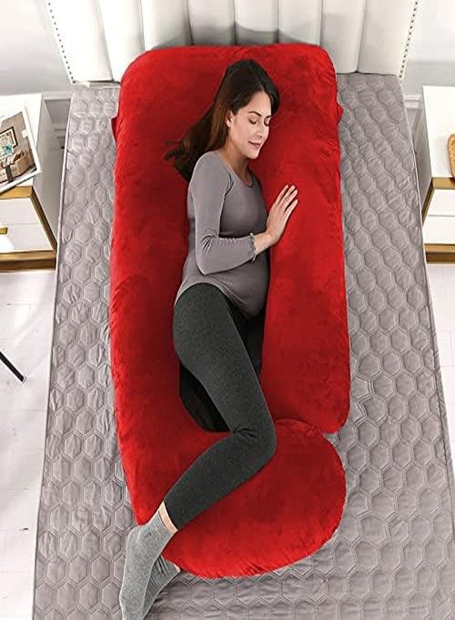 OYO Baby Pregnancy Pillows for Sleeping J-Shape Full Body Pillow and Maternity Support - for Back, HIPS, Legs, Belly for Pregnant Women with Removable Washable Velvet Cover. (red-g) - Image 4