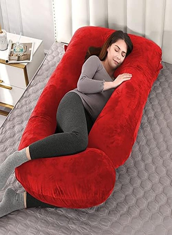 OYO Baby Pregnancy Pillows for Sleeping J-Shape Full Body Pillow and Maternity Support - for Back, HIPS, Legs, Belly for Pregnant Women with Removable Washable Velvet Cover. (red-g) - Image 2