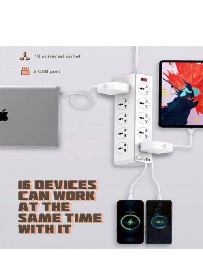 LDNIO Ldnio Power Strip 10 Power Socket 6 USB 3.4A 5V 2500W  - Image 3