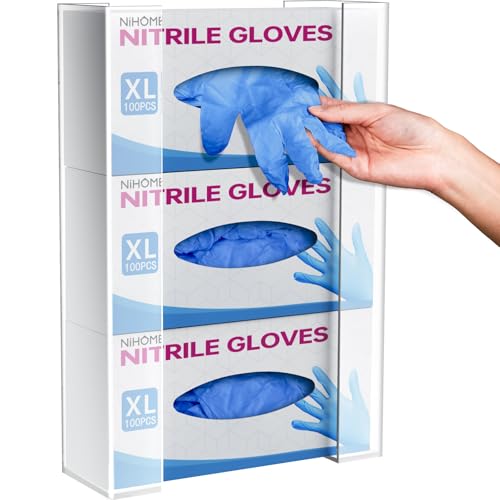 NiHome MultiTier Clear Acrylic Wall Mount Glove Box Holder Tissue Box Dispenser for Kitchen Bathroom Garage Lab Salon SpaceSaving Adjustable Organizer for Gloves Tissues Baby Wipes 3Tier - Image 1