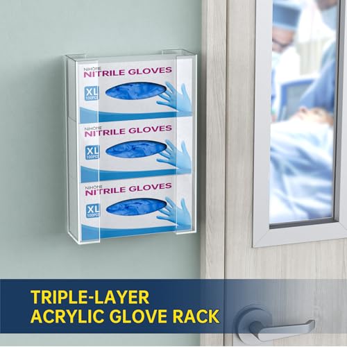 NiHome MultiTier Clear Acrylic Wall Mount Glove Box Holder Tissue Box Dispenser for Kitchen Bathroom Garage Lab Salon SpaceSaving Adjustable Organizer for Gloves Tissues Baby Wipes 3Tier - Image 3
