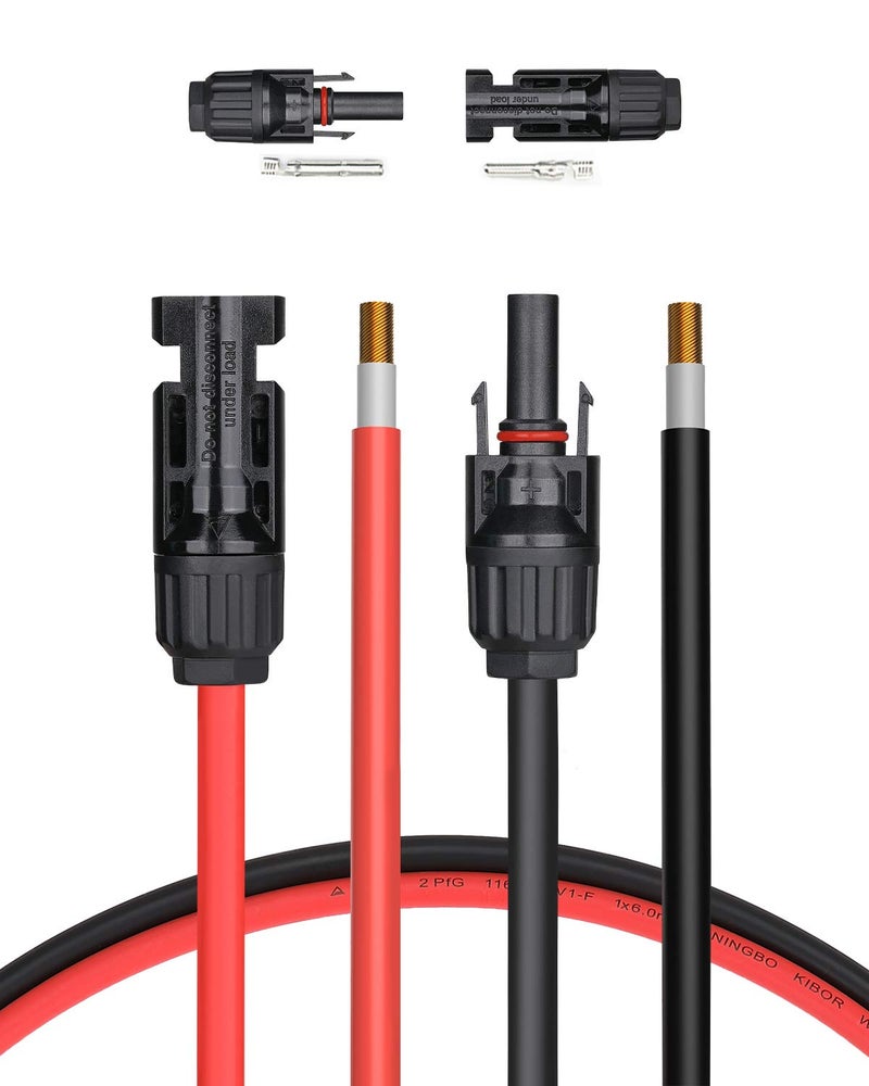 BougeRV 30 Feet 10AWG Solar Extension Cable with Female and Male Connector with Extra Pair of Connectors Solar Panel Adaptor Kit Tool 30FT Red 30FT Black