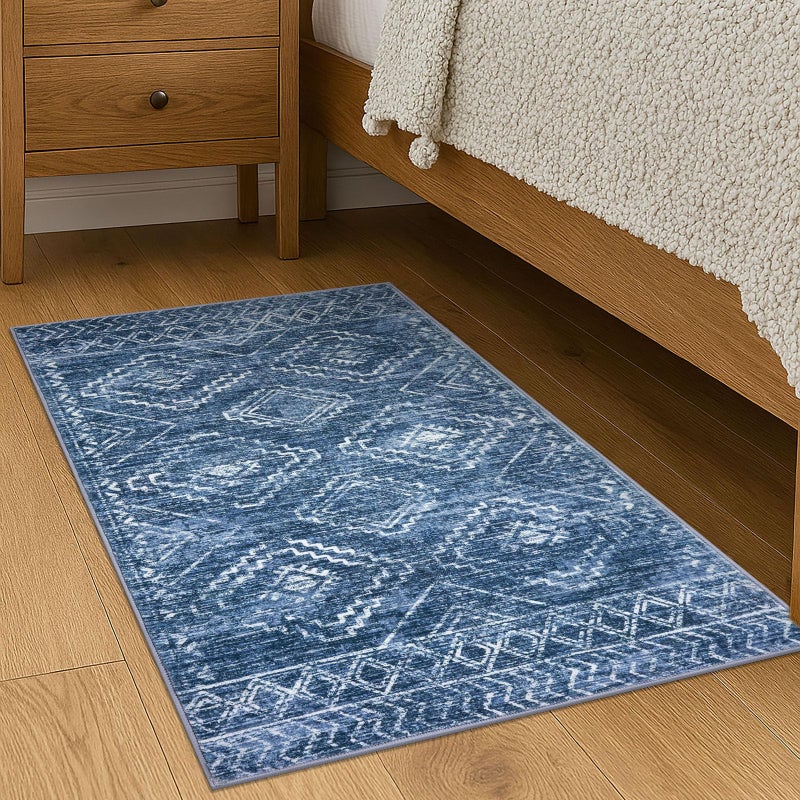 KILOCOCO Entryway Rug 2x3 Small Washable Rug Door Mat Indoor Soft Non Slip Printed Blue Kitchen Rugs for Bedroom Entry Front Door Geometric Boho Throw Rugs, Stonewashed Blue - Image 3