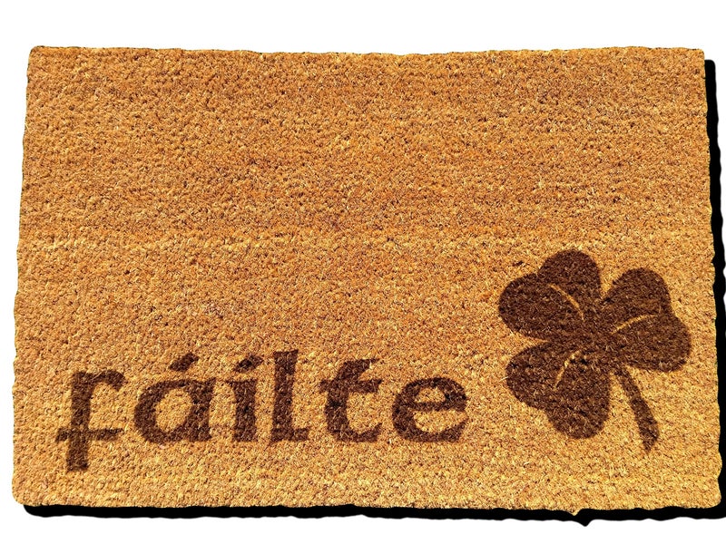 FastCraft FAILTE IRISH SCOTTISH GAELIC WELCOME DOOR MAT 60x40 cm COIR DOORMAT OUTDOOR INDOOR ENTRANCE RUG PRESENT HOUSE WARMING GIFT FAILTE SHAMROCK