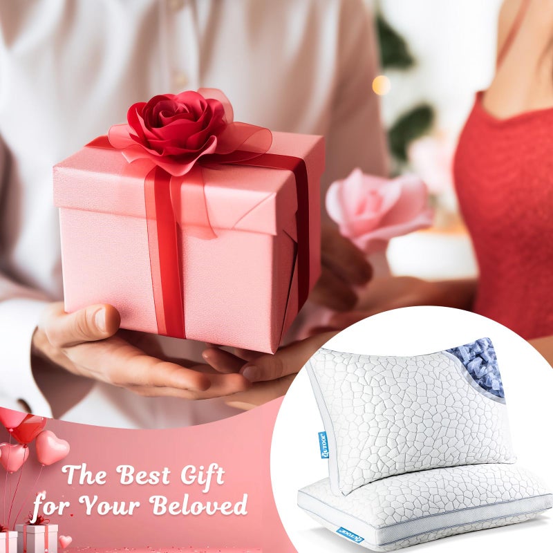 QUTOOL Shredded Memory Foam Pillows 2 Pack, Rayon Derived from Bamboo Pillows Queen Size Set of 2, Cooling Gel Pillows for Sleeping, Adjustable Pillows for Side Stomach and Back Sleepers with Washable Cover - Image 4