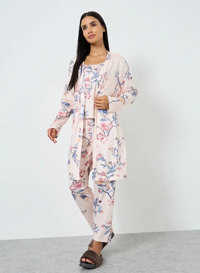 ستايلي طقم بيجاما من 3 بنطال وبلوزة كامي مع روب