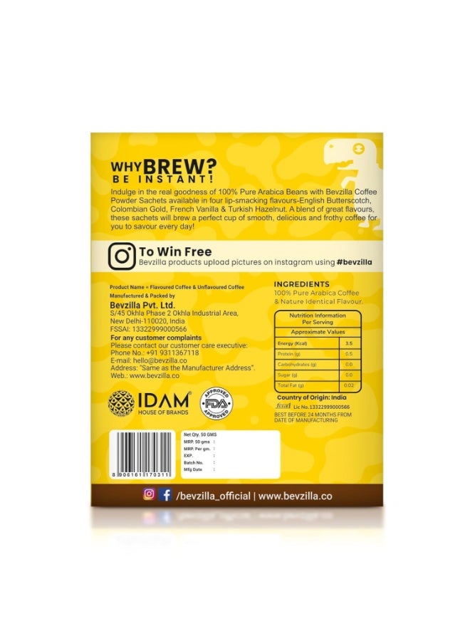 Bevzilla 24 Assorted Instant Coffee Sachets | 24x2Gm Pouches | Arabica Coffee | 4 Flavours: Butterscotch, Classic, Vanilla, Hazelnut | Perfact for Espresso, Latte & Cappucino - Image 2